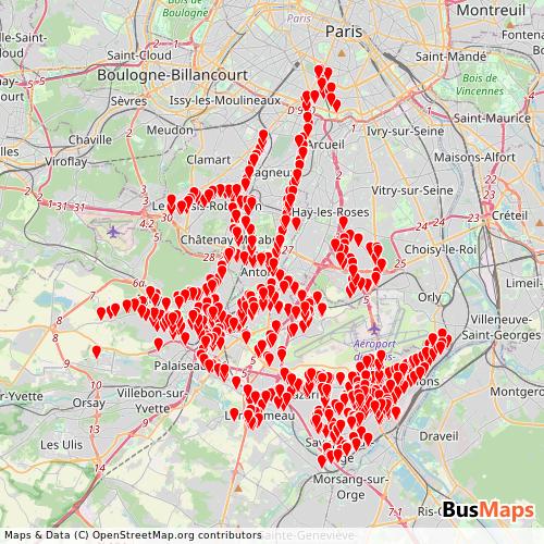 Transit Data for France by Massy-Juvisy with Stops on Map