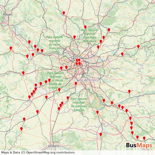 Transit Data for France by Ter with Stops on Map