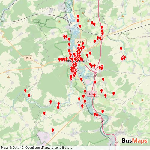 Transit Data for France by Lebus with Stops on Map