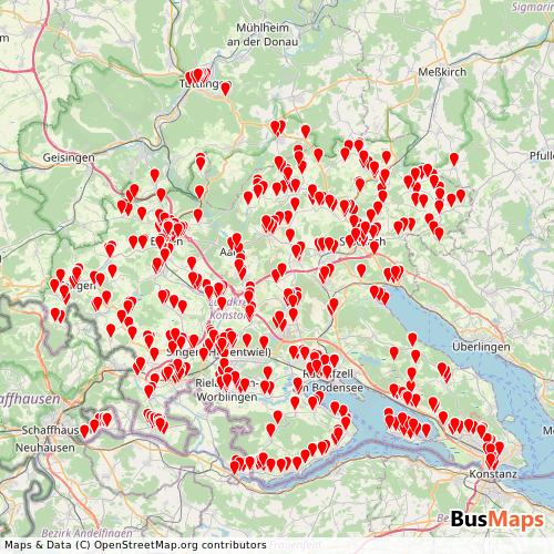 Transit Data for Germany by Landkreis Konstanz with Stops on Map