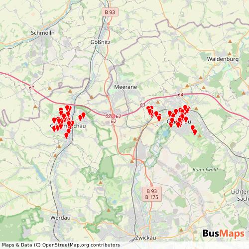 Transit Data for Germany by SV CRM GC Bus with Stops on Map