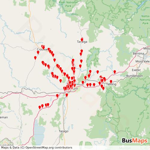 Transit Data for Australia by PBC Goulburn with Stops on Map