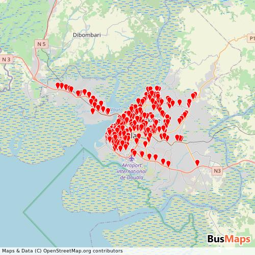 Transit Data for Cameroon by Douala Yellow Taxis with Stops on Map