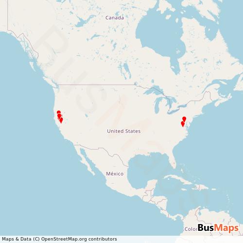 Transit Data for United States by Amtrak Chartered Vehicle with Stops on Map