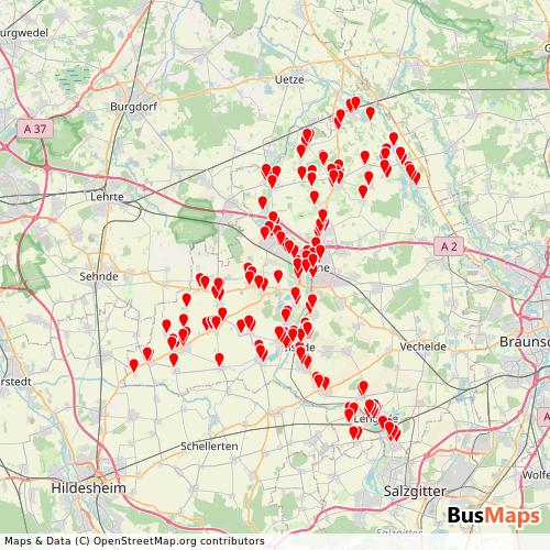 Transit Data for Germany by Omnibus-Nahverkehrs-Service with Stops on Map