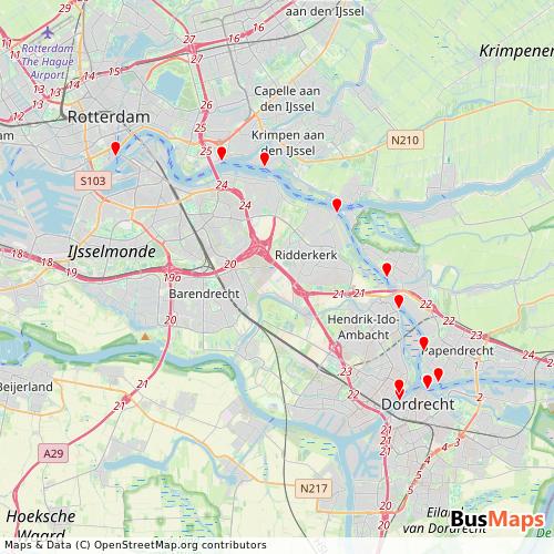 Transit Data for Netherlands by Waterbus with Stops on Map