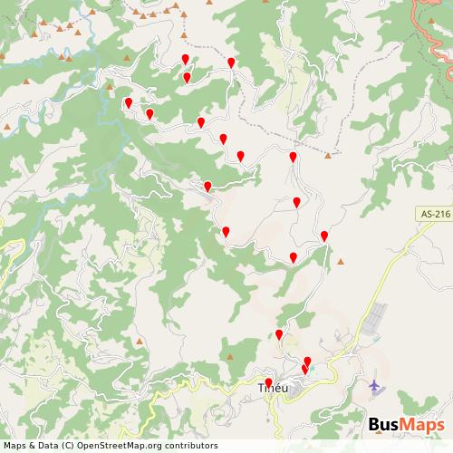 Transit Data for Spain by Autobuses de Tineo Sl with Stops on Map