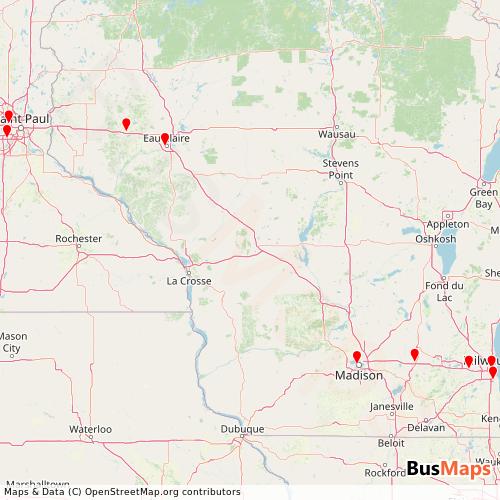 Transit Data for United States by Badger Bus with Stops on Map