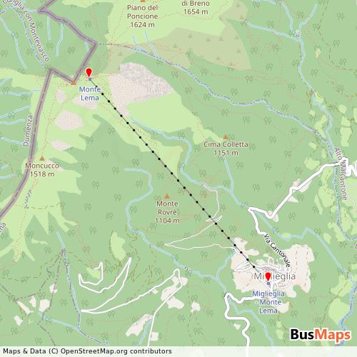 Transit Data for Switzerland by Funivia Monte Lema Sa with Stops on Map