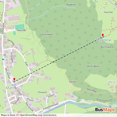 Transit Data for Switzerland by Luftseilbahn Matt-Weissenberg with Stops on Map