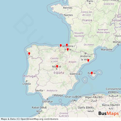 Transit Data for Spain by Albastar with Stops on Map