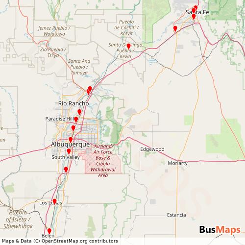 Transit Data for United States by Rio Metro Regional Transit District - Rail Runner with Stops on Map