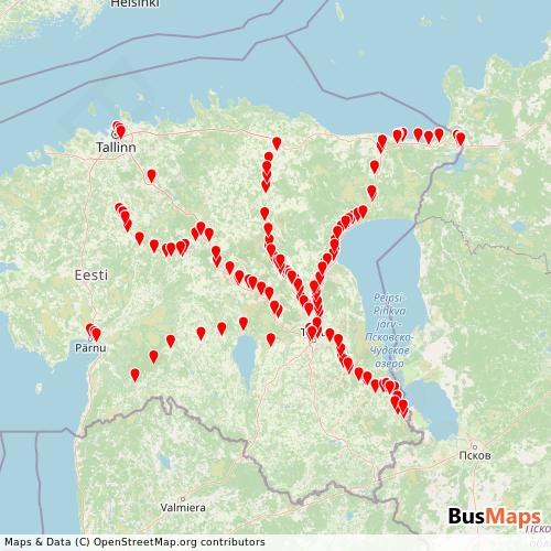 Transit Data for Estonia by Arilix Oü with Stops on Map