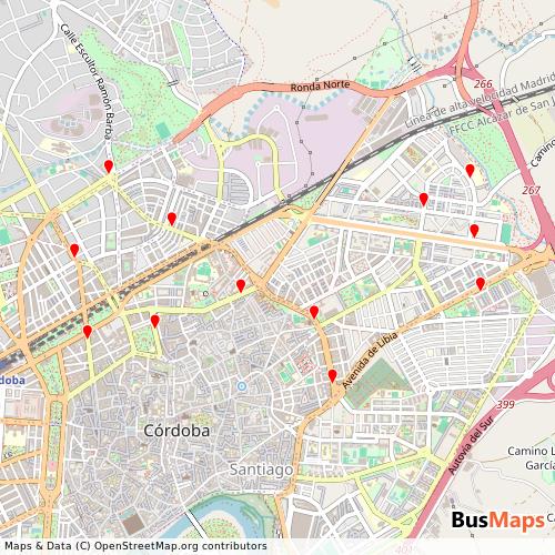 Transit Data for Spain by Autocares Perez Cubero with Stops on Map
