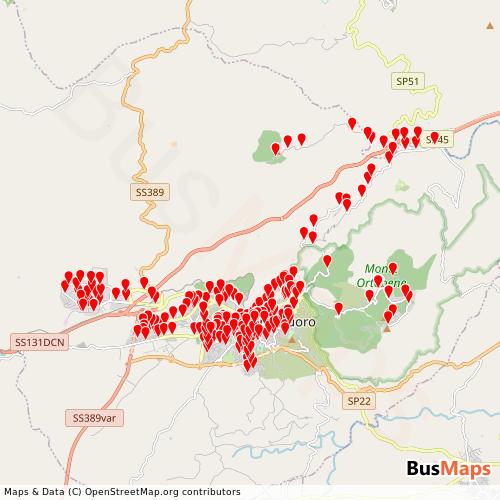 Transit map showing atp-nuoro routes and stops in Italy
