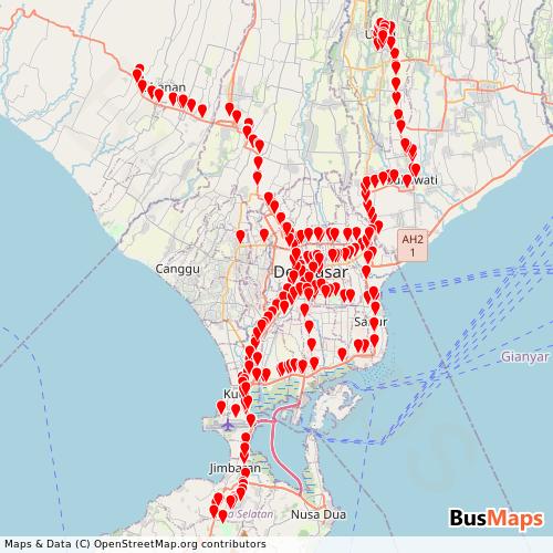 Transit map showing bali-transit-project routes and stops in Indonesia