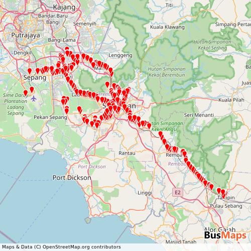 Transit map showing bas-my-seremban-mys routes and stops in Malaysia