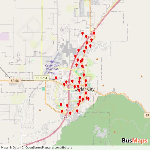 Transit map showing cedar-area-transportation-cats routes and stops in United States