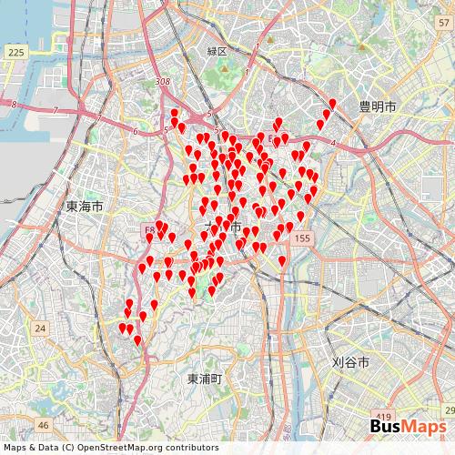 Transit map showing city-obu-aichi-jp-1 routes and stops in Japan