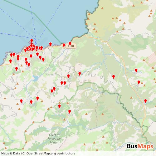 Transit map showing communaute-dile-rousse-balagne-a-balanina routes and stops in France