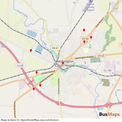 Transit map showing fayette-madison-transit routes and stops in United States