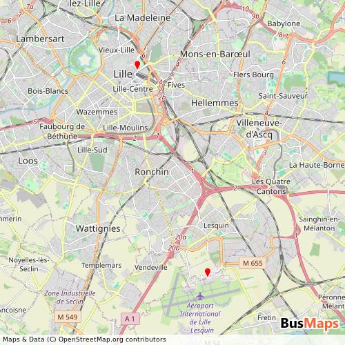 Transit map showing flibco-lille-airport routes and stops in France