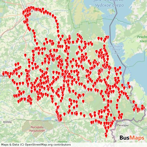 Transit map showing gobus-as-est routes and stops in Estonia