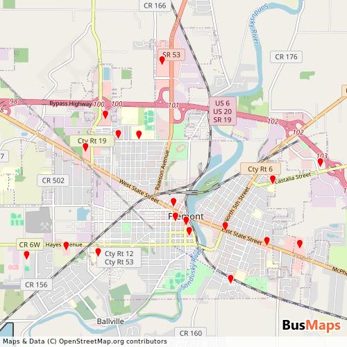 Transit map showing great-lakes-community-action-partnership routes and stops in United States