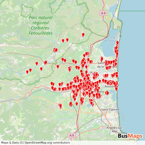 Transit map showing gtfs-sankeo routes and stops in France