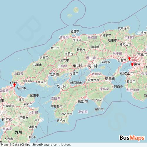 Transit map showing hankyuferry-schedul-hankyu routes and stops in Japan