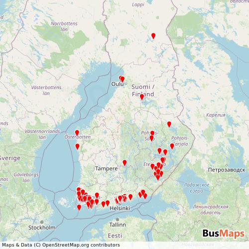 Transit map showing helsingin-seudun-liikenne-hsl routes and stops in Finland