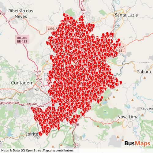 Transit map showing horizonte-bra routes and stops in Brazil