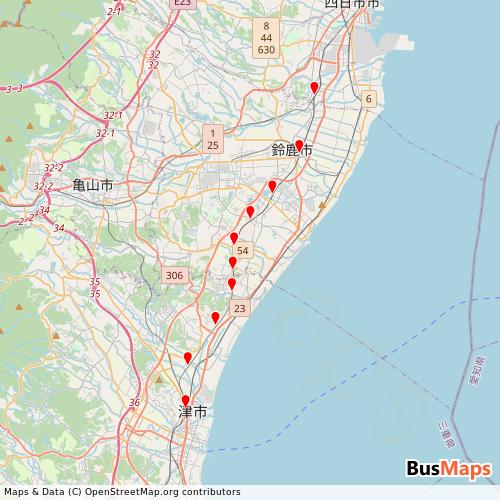 Transit map showing isetetu-iserailway routes and stops in Japan