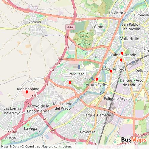 Transit map showing la-regional-valladolid routes and stops in Spain
