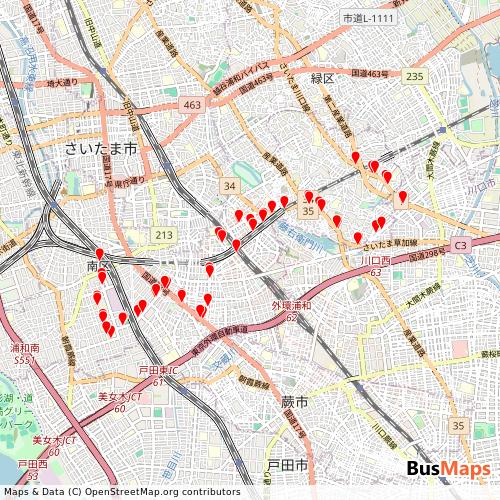 Transit map showing minamikucommunitybus routes and stops in Japan