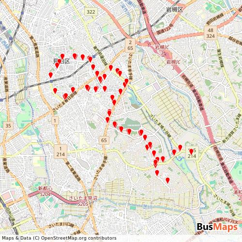 Transit map showing minumakucommunitybus routes and stops in Japan