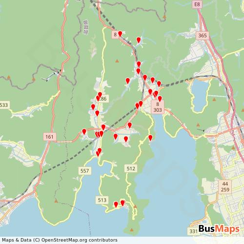 Transit map showing nagahamacity-nishiazaiodekakewagon routes and stops in Japan