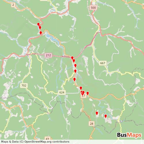 Transit map showing nakatsucity-shinyabanishi routes and stops in Japan