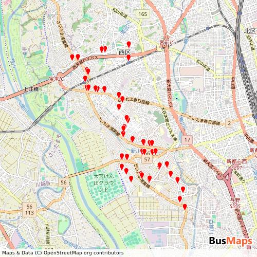 Transit map showing nisikucommunitybus routes and stops in Japan