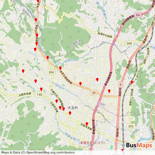 Transit map showing otamavillage-bus routes and stops in Japan