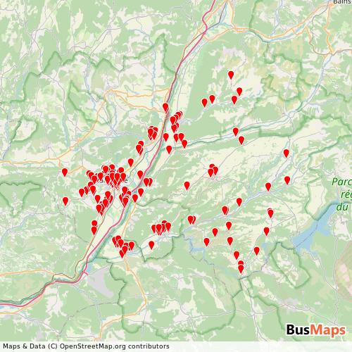 Transit map showing reseau-de-transport-en-commun-trans-agglo-de-dlva routes and stops in France