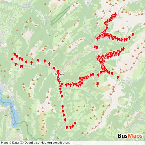 Transit map showing reseau-urbain-aravis-bus routes and stops in France