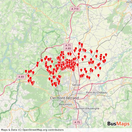 Transit map showing rlv-mobilites routes and stops in France
