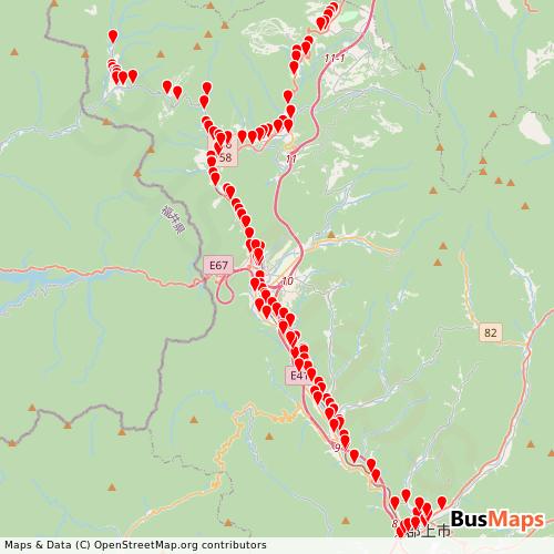 Transit map showing shirotori-kotsu-shirotorikotsu routes and stops in Japan