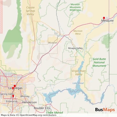 Transit map showing silver-rider-mesquite-express routes and stops in United States