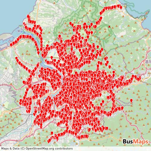 Transit map showing taipei-bus routes and stops in Taiwan