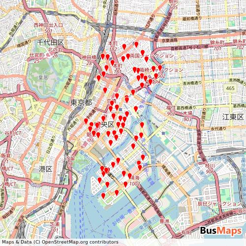 Transit map showing tokyochuocity-alldata routes and stops in Japan