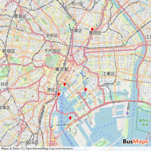 Transit map showing tokyocruiseship- routes and stops in Japan