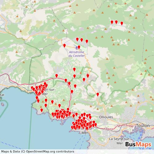 Transit map showing transports-urbains routes and stops in France