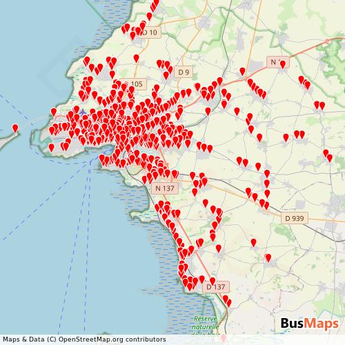Transit map showing yelo routes and stops in France
